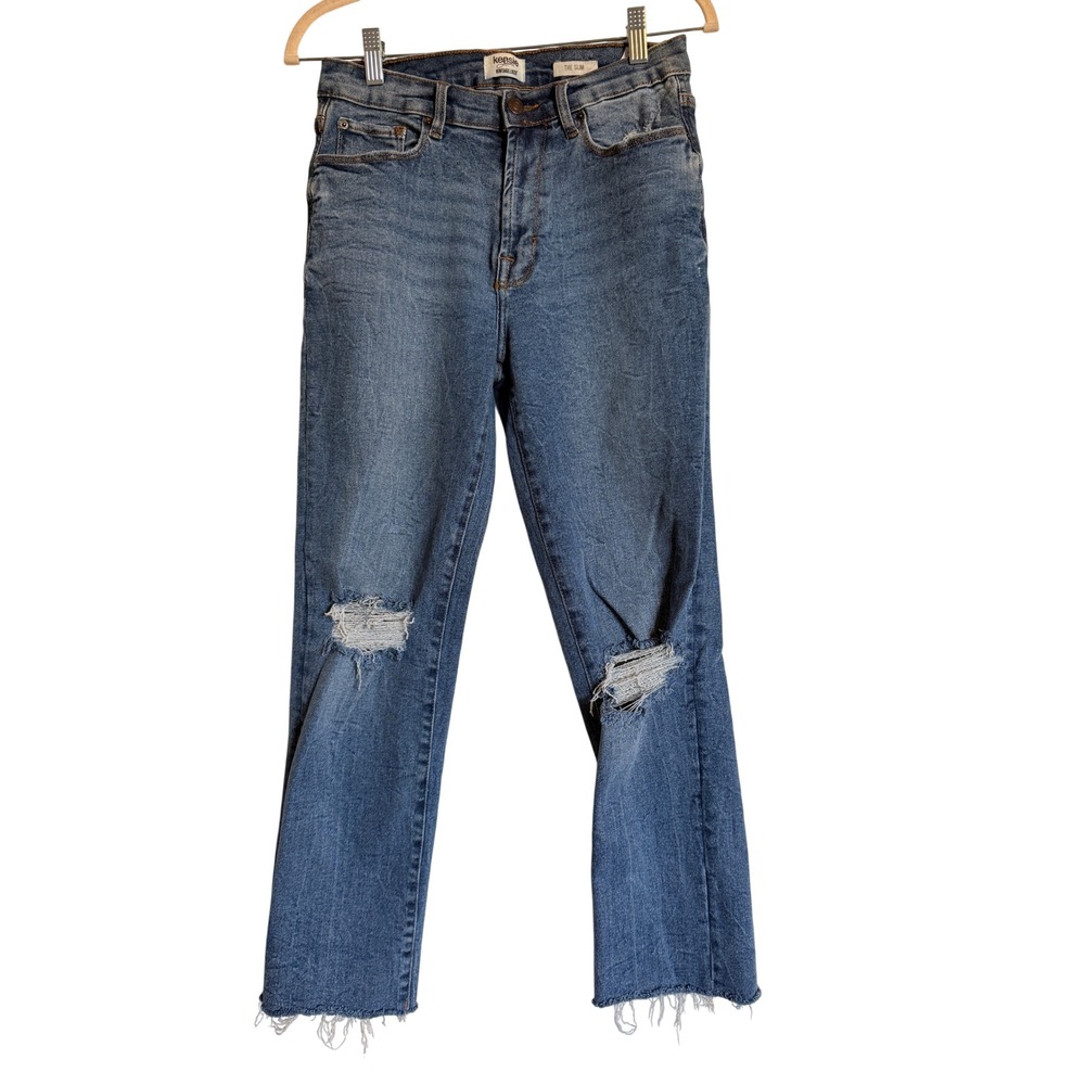 Kensie Jeans Vintage Luxe The Slim Distressed Raw Hem Blue Denim Pants Size 6/28